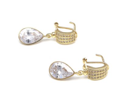 Aretes estilizados con colgantes y circonias en oro amarillo 14 kilates. Online Hot Sale