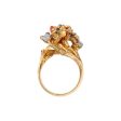 Anillo estilizado motivo floral con ópalos, coral, rubíes y sintéticos en oro amarillo 14 kilates. on Sale