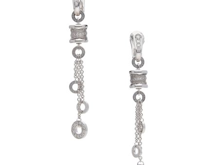 Aretes estilizados con colgantes y diamantes firma Bvlgari en oro blanco 18 kilates. Online Sale