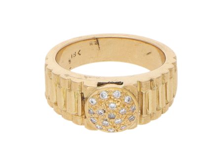 Anillo acanalado con diamantes en oro amarillo 18 kilates. Hot on Sale