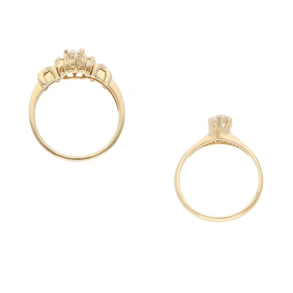 Anillo solitario y anillo estilizado con circonias en oro amarillo 14 kilates. Supply