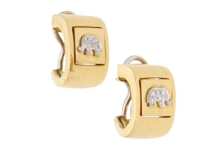 Aretes estilizados con aplicaciones motivo elefante y diamantes en oro dos tonos 18 kilates. Online Sale