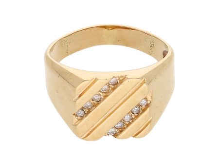 Anillo tipo sello con diamantes en oro amarillo 14 kilates. Online now