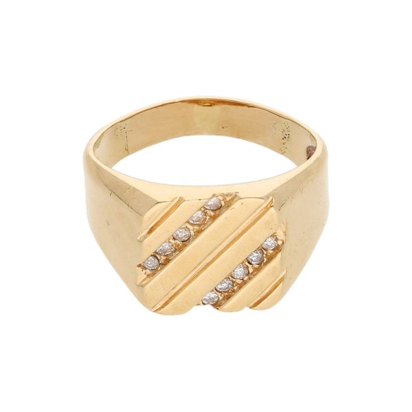 Anillo tipo sello con diamantes en oro amarillo 14 kilates. Online now