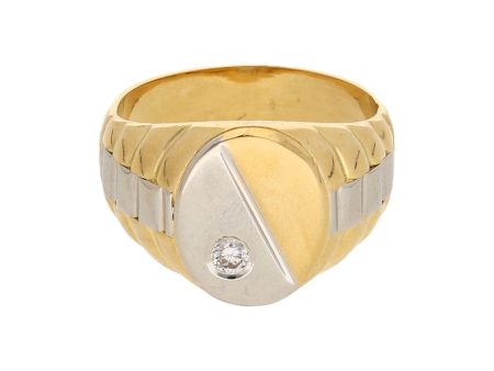 Anillo acanalado con diamante en oro dos tonos 18 kilates. Discount