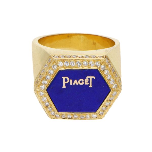 Anillo tipo sello con diamantes y lapislazuli en oro amarillo 18 kilates. For Cheap