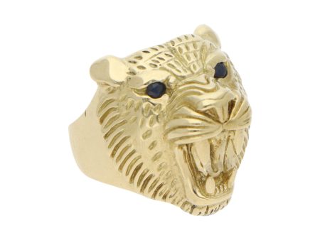 Anillo diseño especial motivo felino con zafiros en oro amarillo 14 kilates. Online Hot Sale