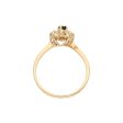 Anillo estilizado motivo floral con circonias y zafiro en oro amarillo 14 kilates. For Sale