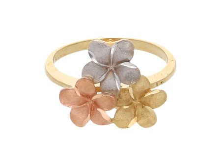 Anillo diseño especial motivo floral en oro tres tonos 14 kilates. Online