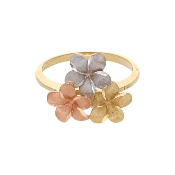 Anillo diseño especial motivo floral en oro tres tonos 14 kilates. Online