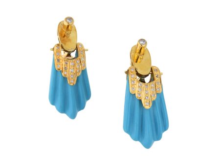 Aretes estilizados con diamantes y sintéticos en oro amarillo 14 kilates. Discount