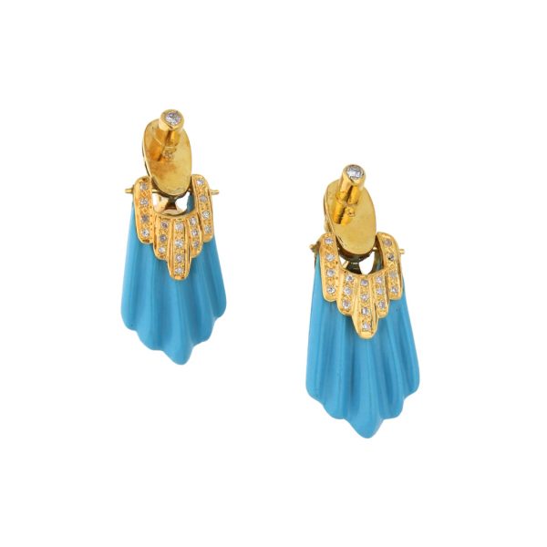 Aretes estilizados con diamantes y sintéticos en oro amarillo 14 kilates. Discount