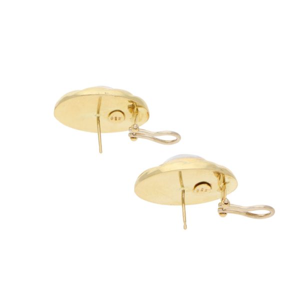 Aretes huecos con perlas en oro dos tonos 18 kilates. Online Hot Sale