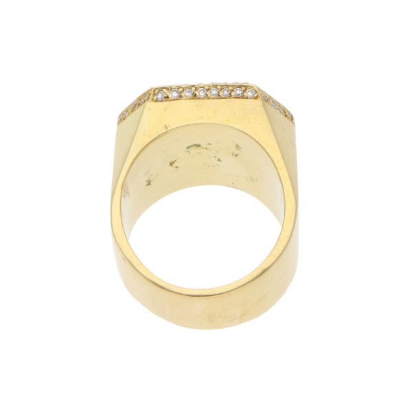 Anillo tipo sello con diamantes y lapislazuli en oro amarillo 18 kilates. For Cheap