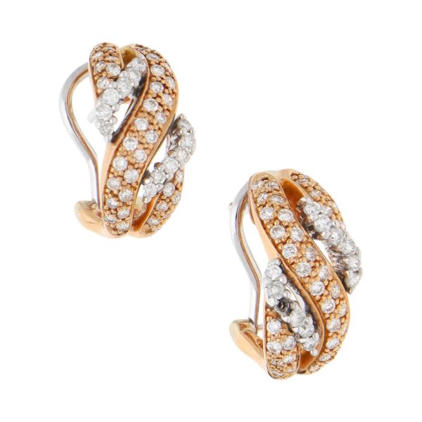 Aretes estilizados con diamantes en oro dos tonos 18 kilates. For Cheap