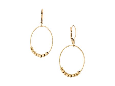 Aretes diseño especial con colgantes motivo aro y esferas en oro amarillo 14 kilates. Discount