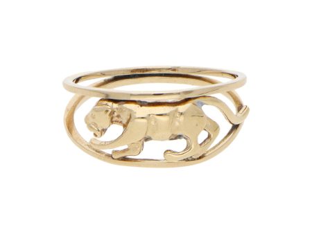 Anillo calado motivo felino en oro amarillo 14 kilates. on Sale