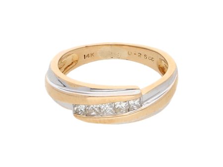 Anillo acanalado con diamantes en oro dos tonos 14 kilates. For Discount