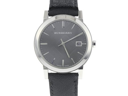 Reloj Burberry para caballero caja en acero inoxidable correa piel. For Cheap