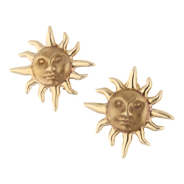 Aretes huecos motivo sol en oro amarillo 14 kilates. Online