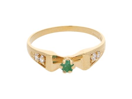 Anillo estilizado con esmeralda y circonias en oro amarillo 14 kilates. For Discount