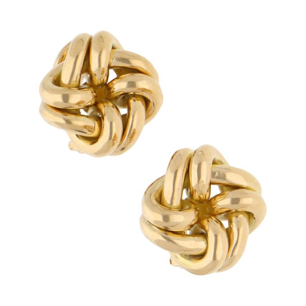 Aretes diseño especial motivo nudo firma Tane en oro amarillo 18 kilates. Online Sale