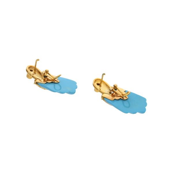 Aretes estilizados con diamantes y sintéticos en oro amarillo 14 kilates. Discount