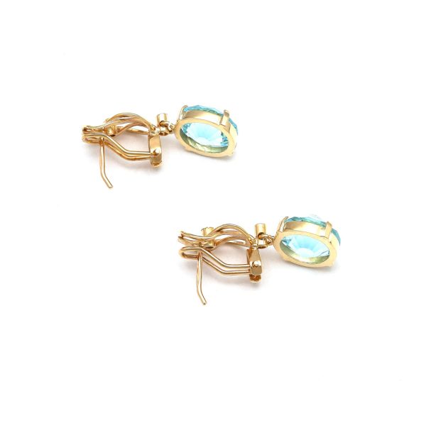 Aretes articulados con diamantes y topacio azul en oro amarillo 14 kilates. Hot on Sale