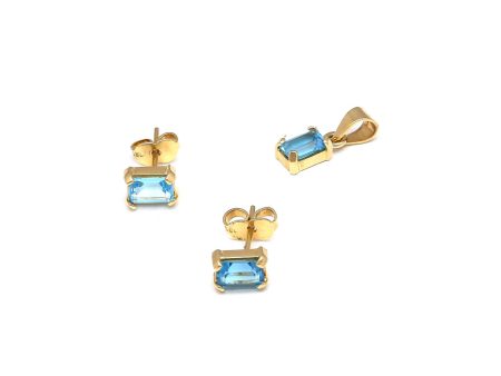 Juego de dije y broqueles diseño especial con topacios azules en oro amarillo 14 kilates. Online Hot Sale