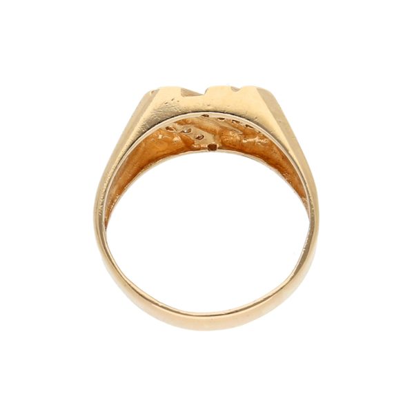 Anillo tipo sello con diamantes en oro amarillo 14 kilates. Online now