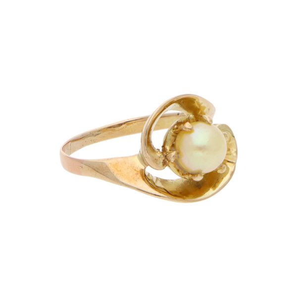 Anillo estilizado con perla en oro amarillo 14 kilates. Online Hot Sale