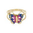 Anillo estilizado motivo mariposa con esmalte en oro amarillo 14 kilates. Sale