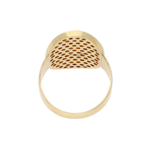 Anillo estilizado con granates en oro amarillo 18 kilates. Online now