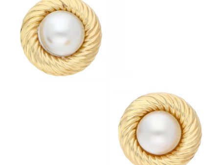 Aretes estilizados con perlas en oro amarillo 18 kilates. Online now