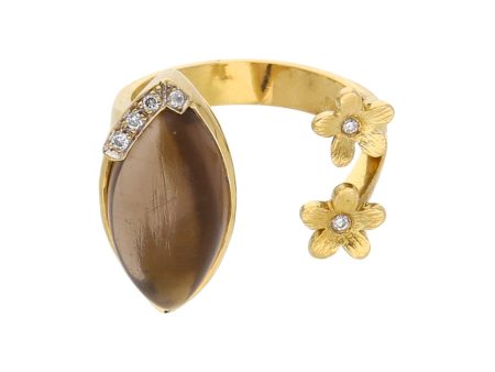 Anillo abierto con diamantes y topacio en oro amarillo 18 kilates. Online Hot Sale