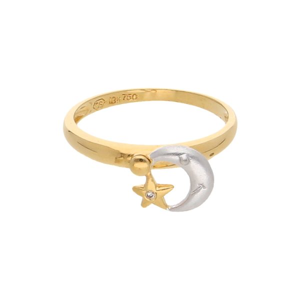 Anillo liso con aplicación movible y diamante en oro dos tonos 18 kilates. Online now