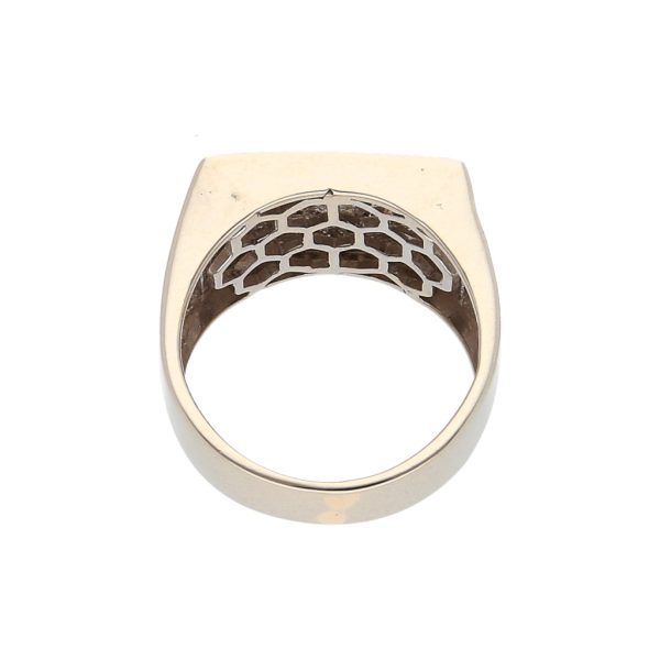 Anillo tipo sello con circonias en oro blanco 14 kilates. Online now