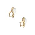 Aretes estilizados con diamantes y perlas en oro amarillo 14 kilates. For Discount