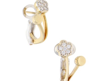 Aretes estilizados motivo floral con circonias en oro dos tonos 14 kilates. Cheap