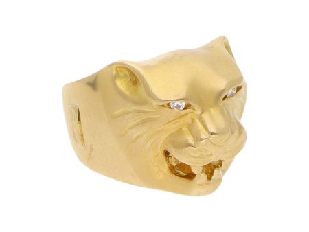 Anillo estilizado motivo felino con diamantes en oro amarillo 18 kilates. Online Hot Sale