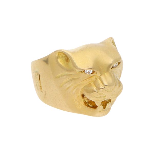 Anillo estilizado motivo felino con diamantes en oro amarillo 18 kilates. Online Hot Sale