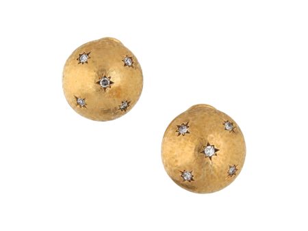 Aretes huecos con diamantes en oro amarillo 18 kilates. Discount