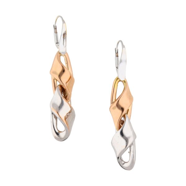 Aretes huecos con colgantes en oro dos tonos 14 kilates. Online now