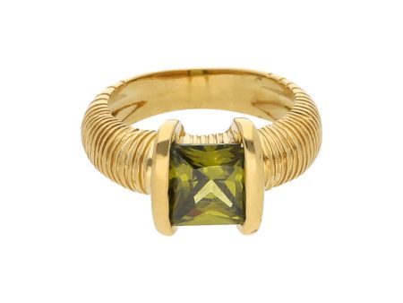 Anillo acanalado con olivino en oro amarillo 18 kilates. Online Sale