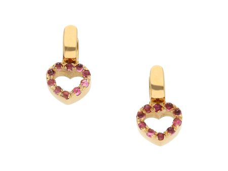 Aretes articulados motivo corazón con sintéticos en oro amarillo 18 kilates. Hot on Sale