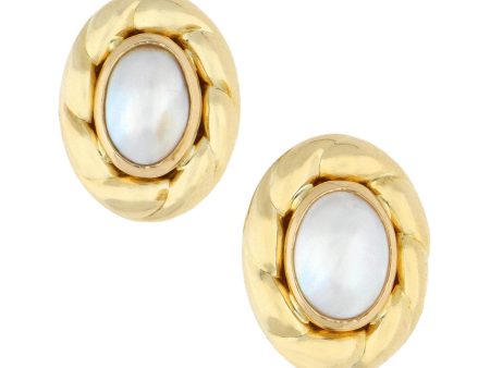 Aretes huecos con perlas en oro dos tonos 18 kilates. Online Hot Sale