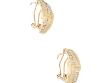 Aretes acanalados con circonias en oro amarillo 14 kilates. For Discount