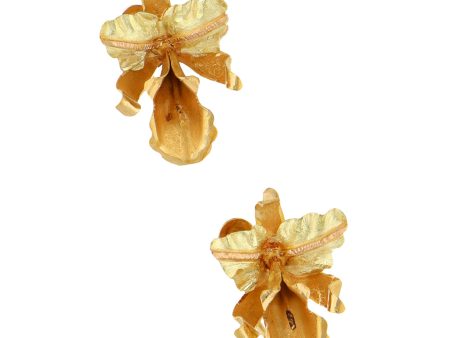 Aretes laminados motivo floral en oro dos tonos 18 kilates. Hot on Sale