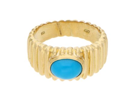 Anillo acanalado con turquesa en oro amarillo 18 kilates. Hot on Sale