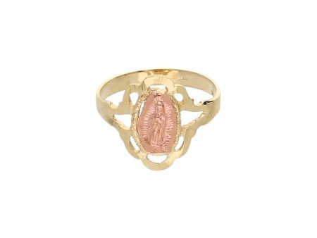 Anillo infantil calado motivo Virgen de Guadalupe en oro dos tonos 10 kilates. on Sale